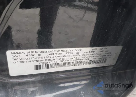 2009 Volkswagen Jetta Se из США, поврежденный, VIN 3VWRM71K59M145661